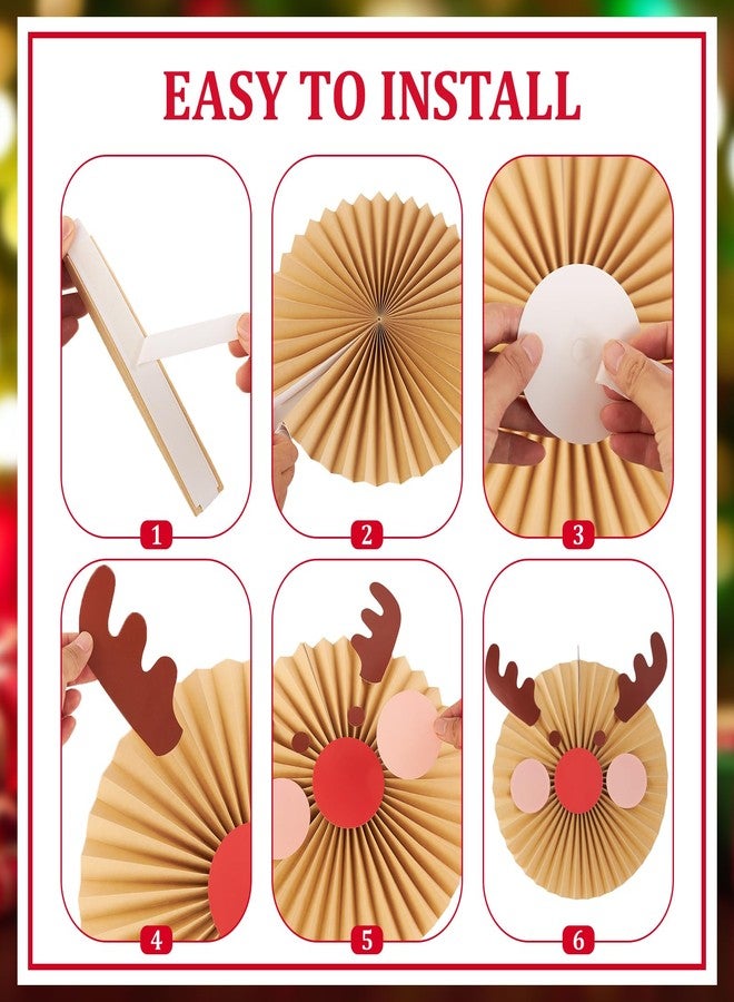 SUNBEAUTY مجموعة زينة عيد الميلاد من صن بيوتي، ١٢ قطعة، زينة لحفلات عيد الميلاد، زينة للفصول الدراسية، مراوح ورقية معلقة مزينة برسومات رجل الثلج وغزلان الرنة، لتزيين الأسقف والجدران في عطلة عيد الميلاد ورأس السنة الشتوية. - Image 5
